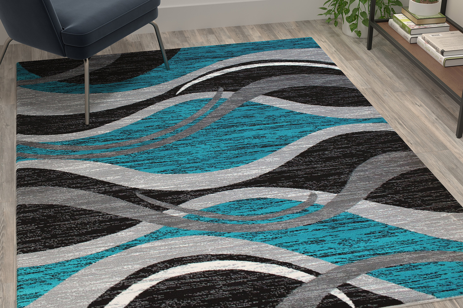 BLNK Wisp Collection Olefin Rippled Area Rug with Jute Backing