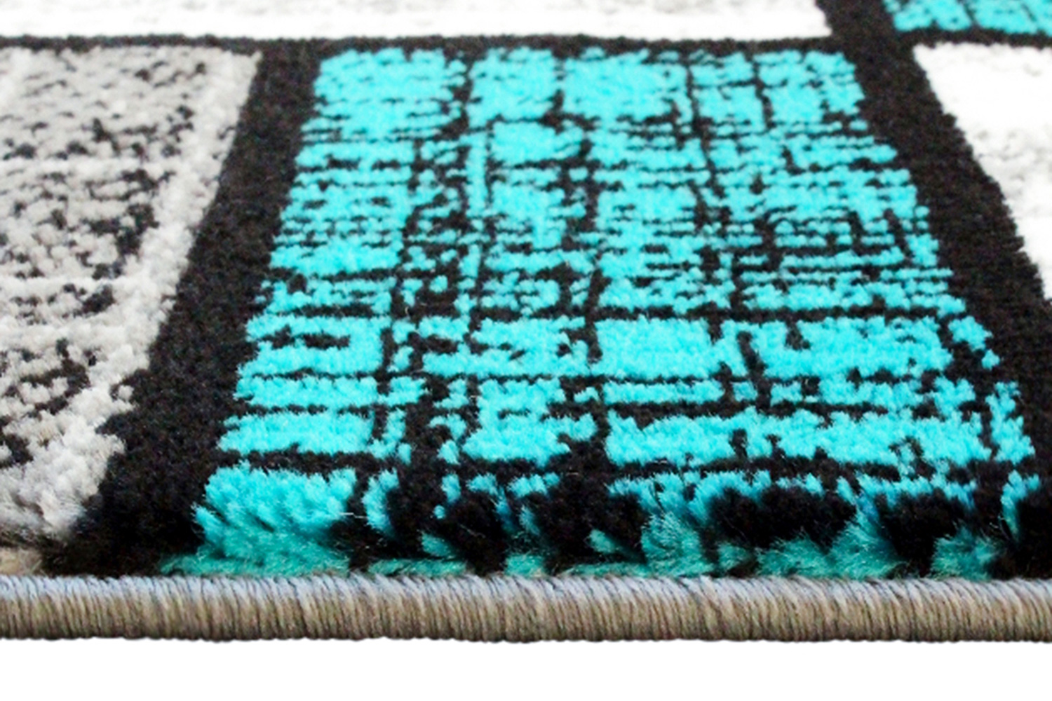 BLNK Raven Collection Olefin Color Bricked Area Rug with Jute Backing - Turquoise, 2'W x 11'L