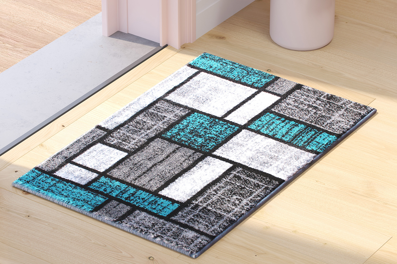 BLNK Raven Collection Olefin Color Bricked Area Rug with Jute Backing - Turquoise, 2'W x 3'L