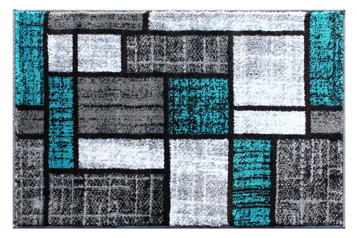 BLNK Raven Collection Olefin Color Bricked Area Rug with Jute Backing - Turquoise, 2'W x 3'L