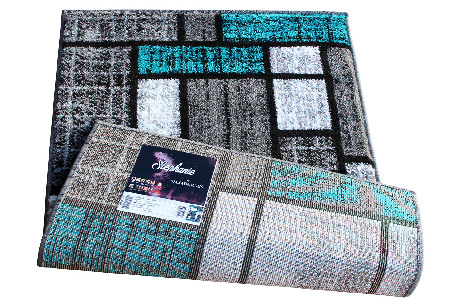 BLNK Raven Collection Olefin Color Bricked Area Rug with Jute Backing - Turquoise, 2'W x 3'L