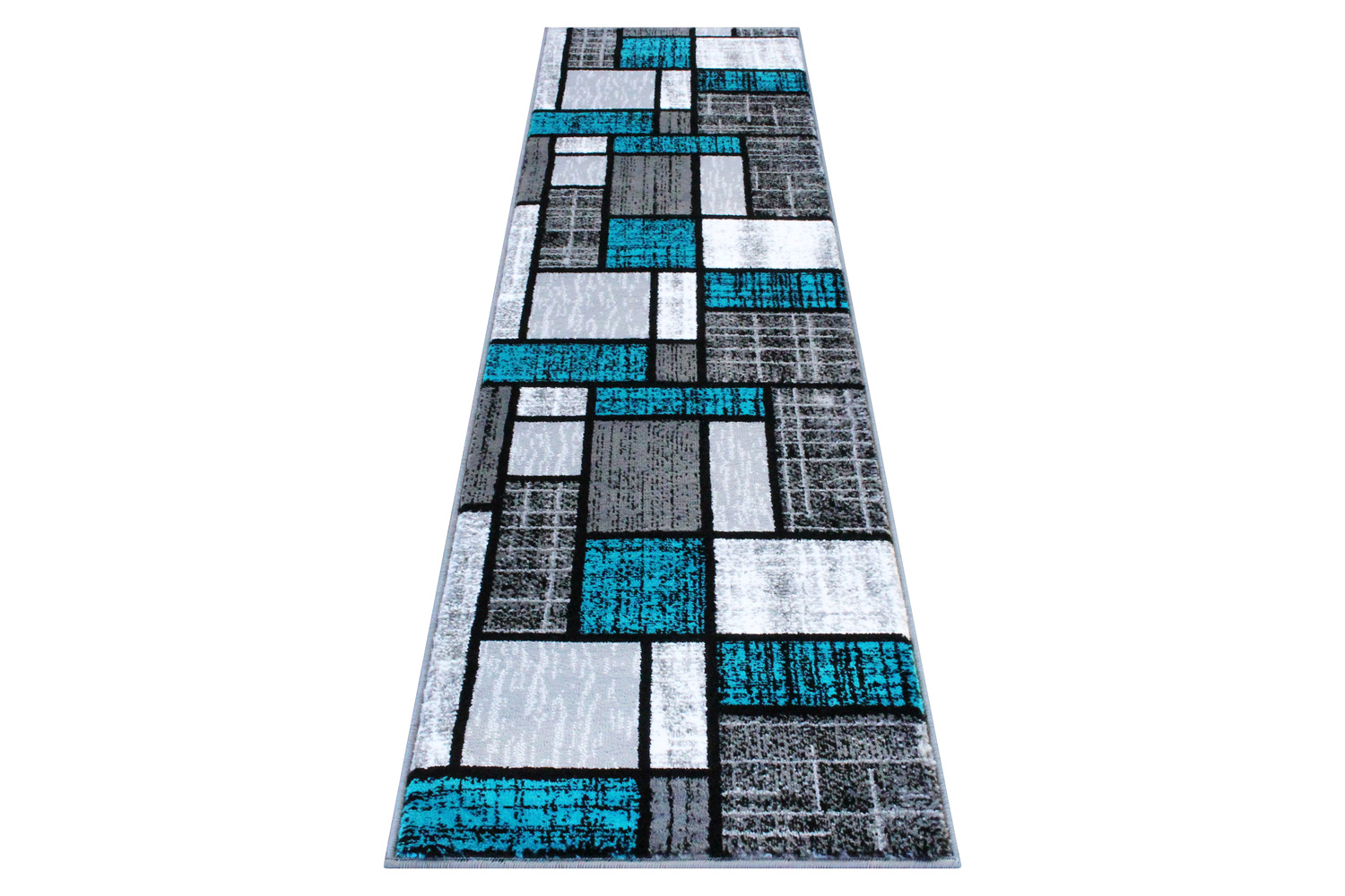 BLNK Raven Collection Olefin Color Bricked Area Rug with Jute Backing - Turquoise, 2'W x 7'L