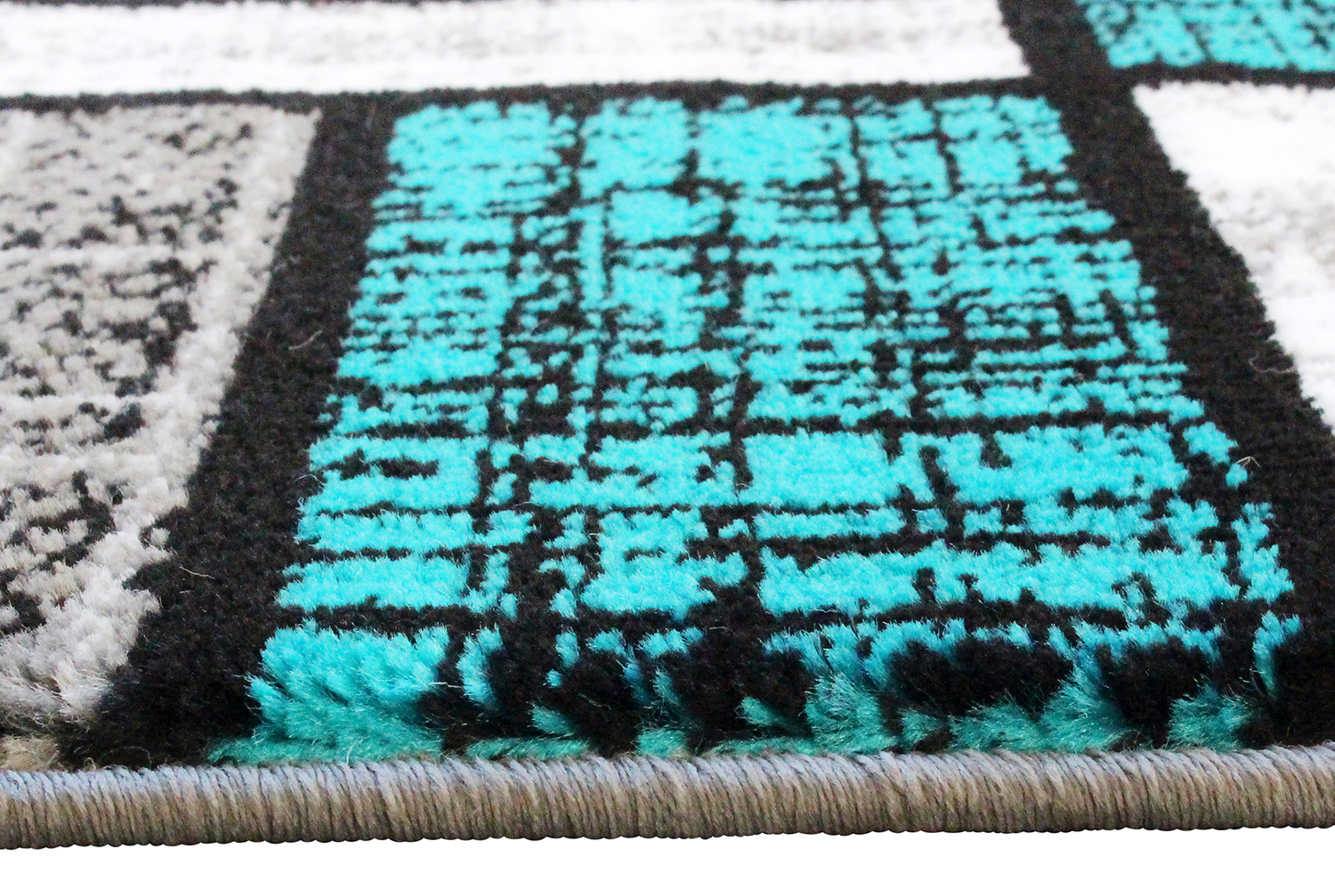 BLNK Raven Collection Olefin Color Bricked Area Rug with Jute Backing - Turquoise, 2'W x 7'L