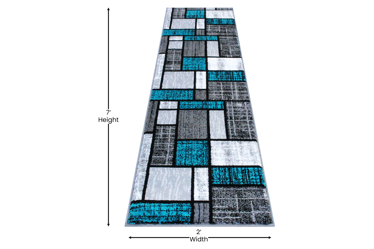 BLNK Raven Collection Olefin Color Bricked Area Rug with Jute Backing - Turquoise, 2'W x 7'L