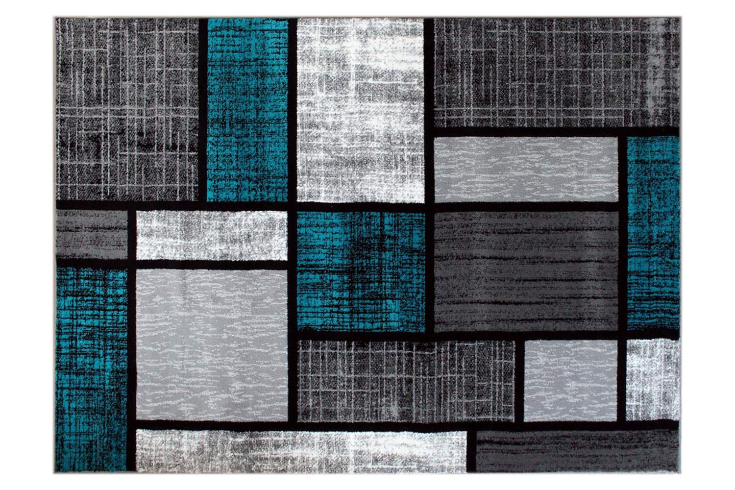 BLNK Raven Collection Olefin Color Bricked Area Rug with Jute Backing - Turquoise, 5'W x 7'L