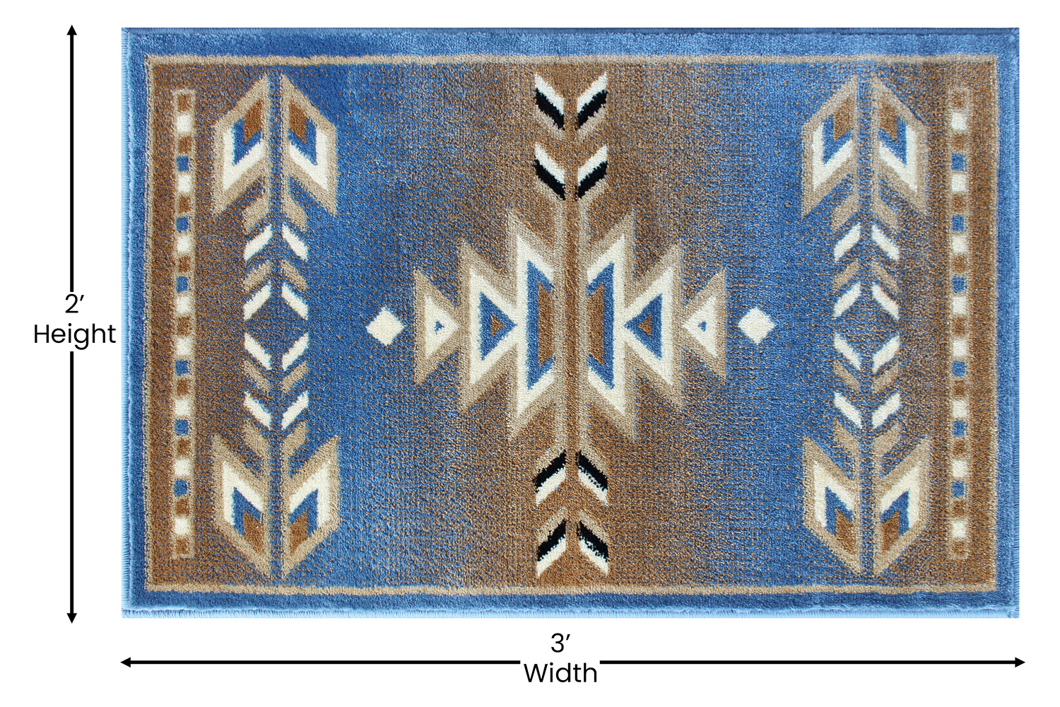 BLNK Lodi Collection Southwestern Style Olefin Area Rug with Jute Backing - Blue, 2'W x 3'L