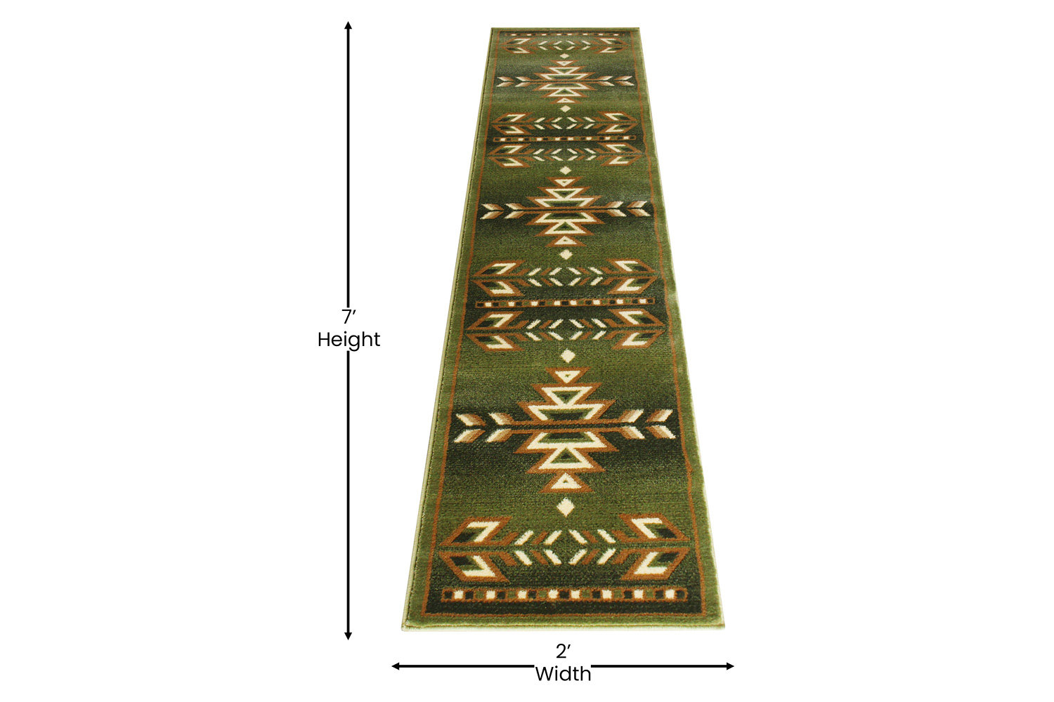 BLNK Lodi Collection Southwestern Style Olefin Area Rug with Jute Backing - Green, 2'W x 7'L