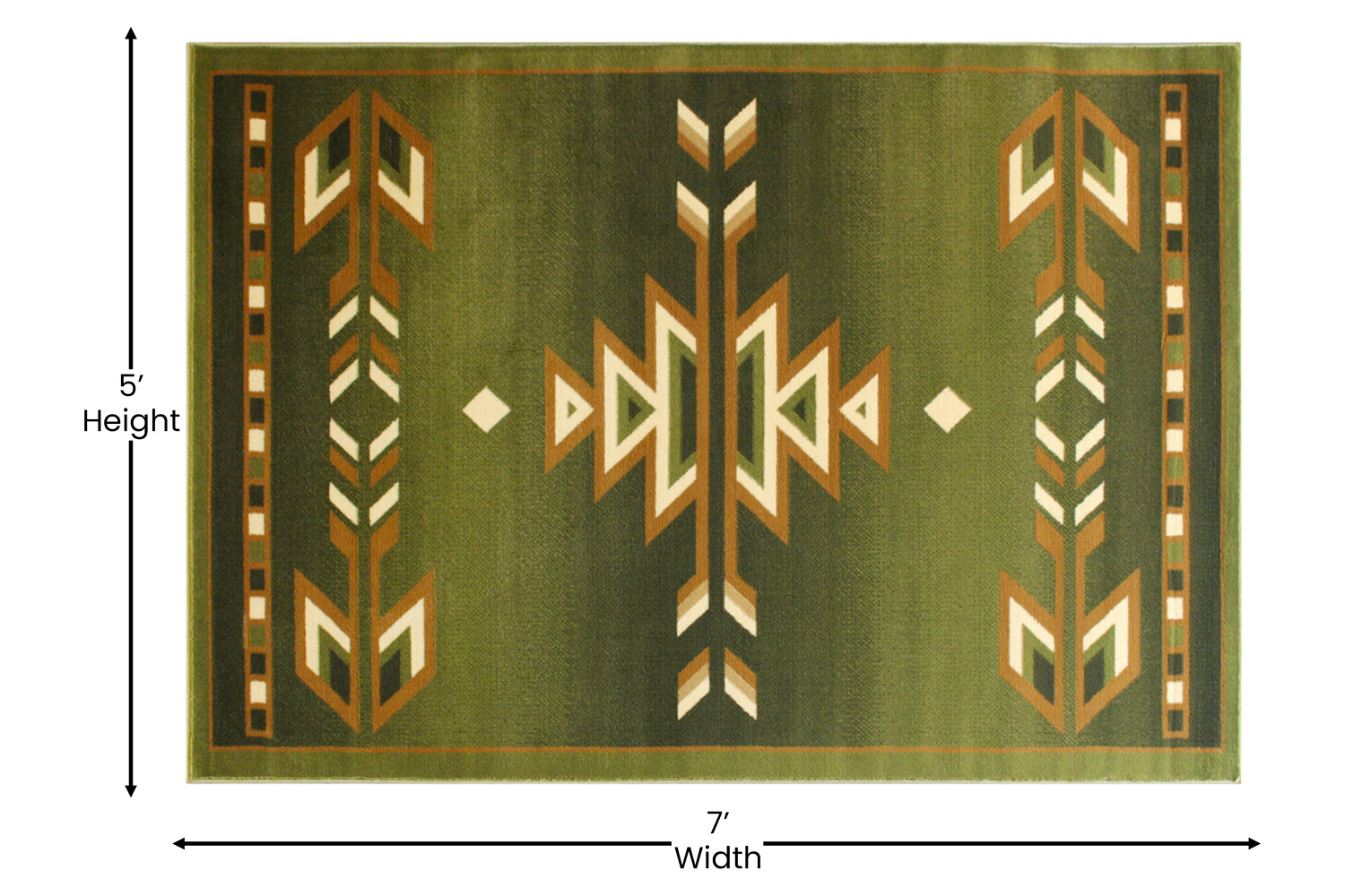 BLNK Lodi Collection Southwestern Style Olefin Area Rug with Jute Backing - Green, 5'W x 7'L