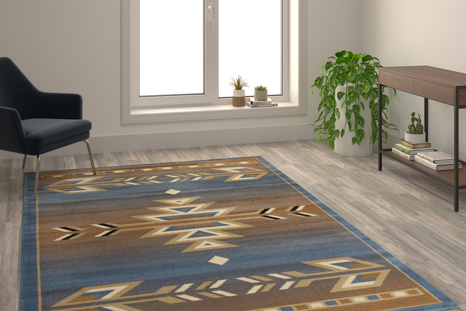 BLNK - Lodi Collection Southwestern Style Olefin Area Rug with Jute Backing