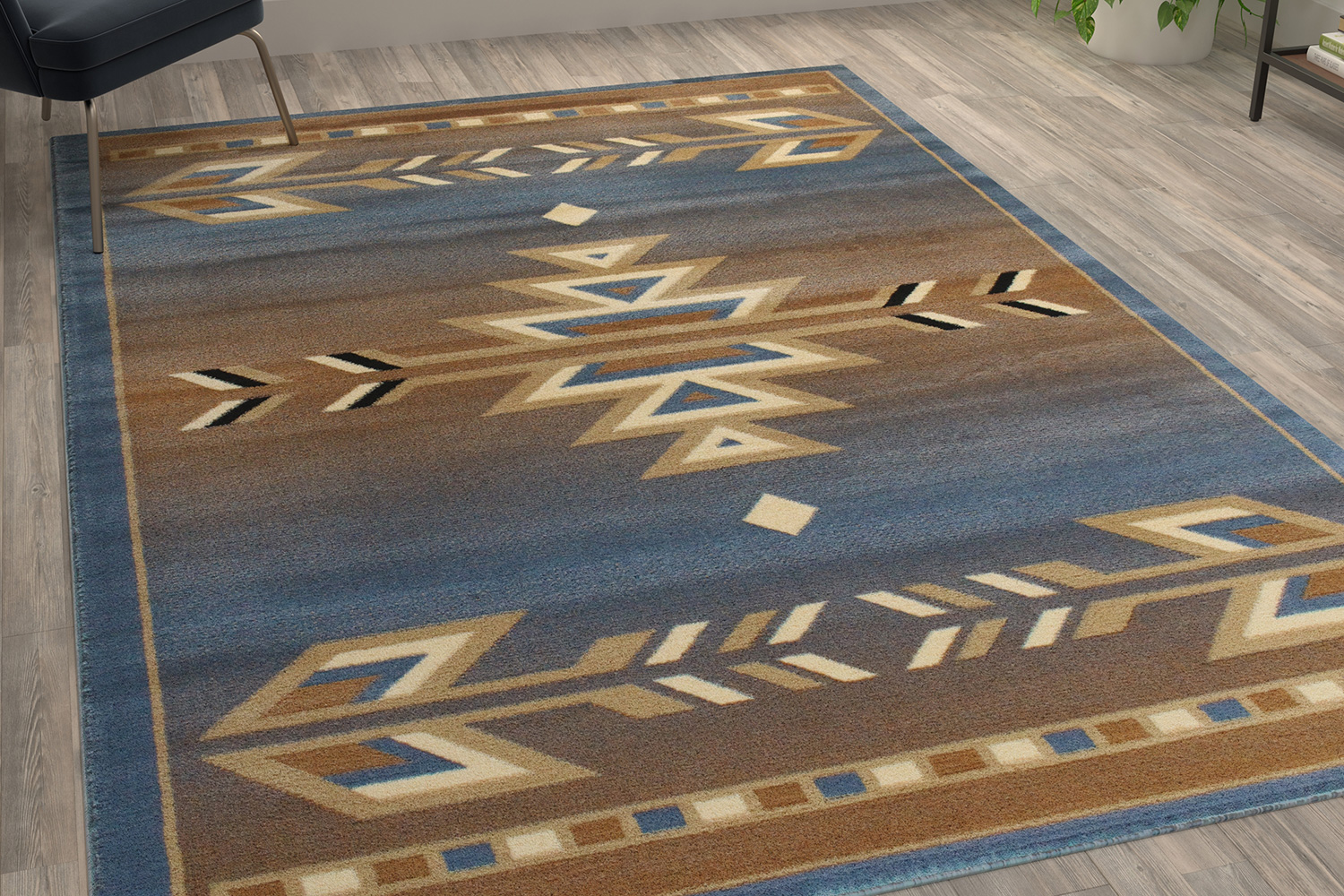 BLNK Lodi Collection Southwestern Style Olefin Area Rug with Jute Backing - Blue, 6'W x 9'L