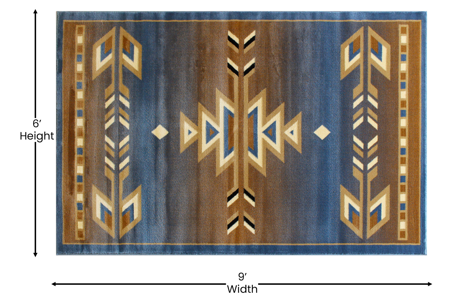 BLNK Lodi Collection Southwestern Style Olefin Area Rug with Jute Backing - Blue, 6'W x 9'L