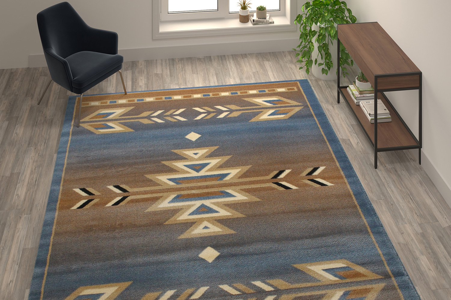 BLNK Lodi Collection Southwestern Style Olefin Area Rug with Jute Backing