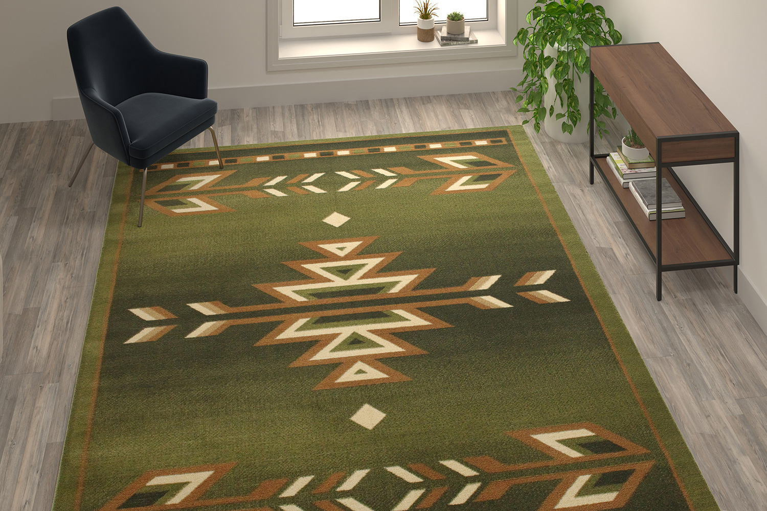 BLNK - Lodi Collection Southwestern Style Olefin Area Rug with Jute Backing