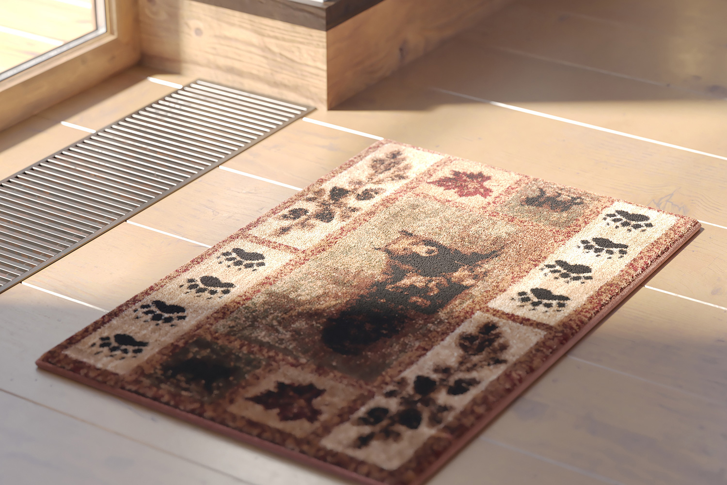 BLNK - Vassa Collection Olefin Mother Bear and Cubs Nature Themed Area Rug with Jute Backing