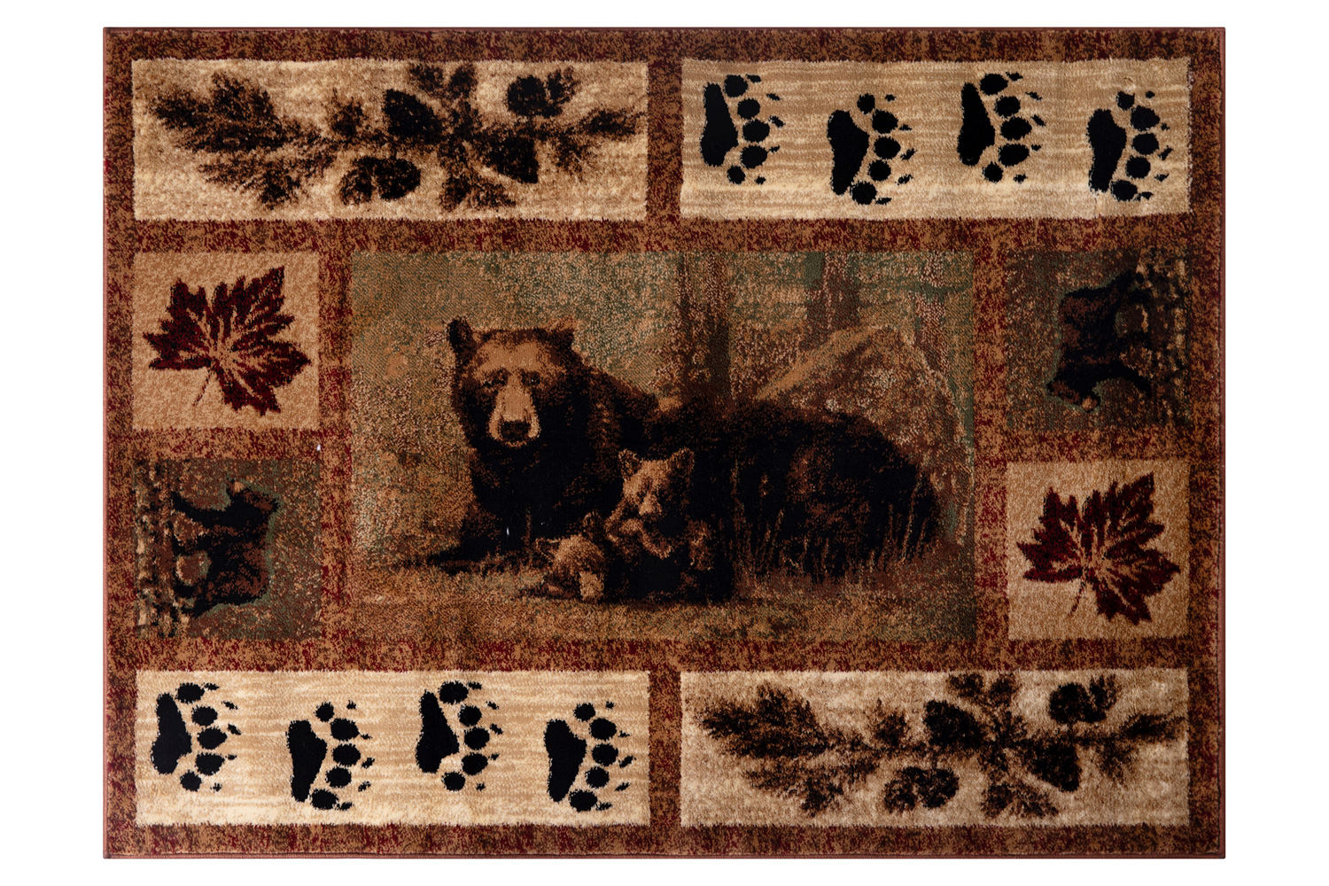 BLNK Vassa Collection Olefin Mother Bear and Cubs Nature Themed Area Rug with Jute Backing - 2'W x 3'L