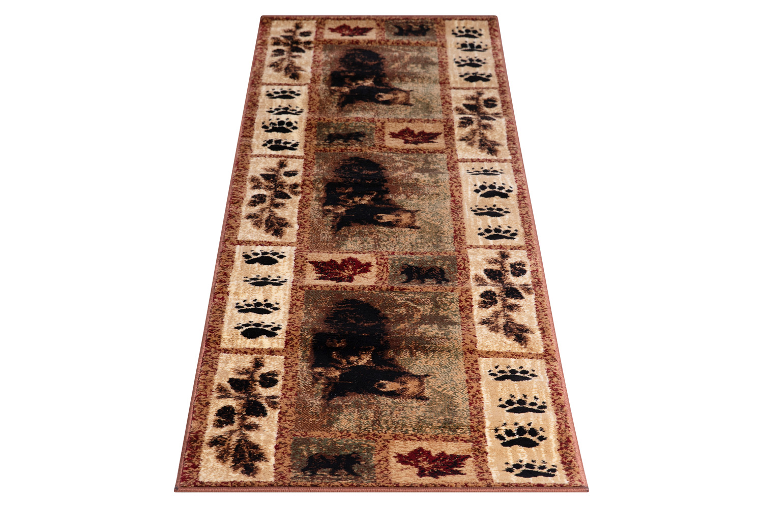 BLNK Vassa Collection Olefin Mother Bear and Cubs Nature Themed Area Rug with Jute Backing - 2'W x 7'L