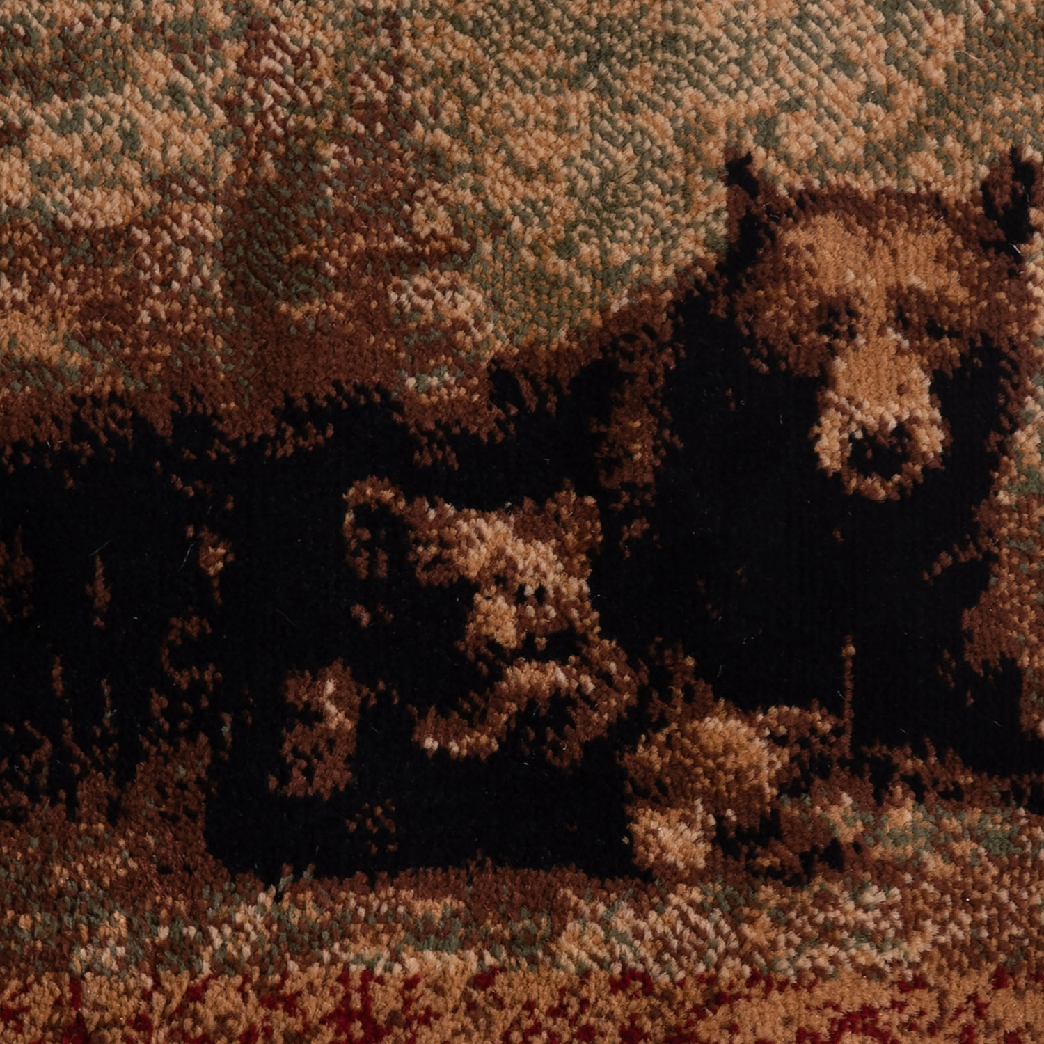 BLNK Vassa Collection Olefin Mother Bear and Cubs Nature Themed Area Rug with Jute Backing - 2'W x 7'L