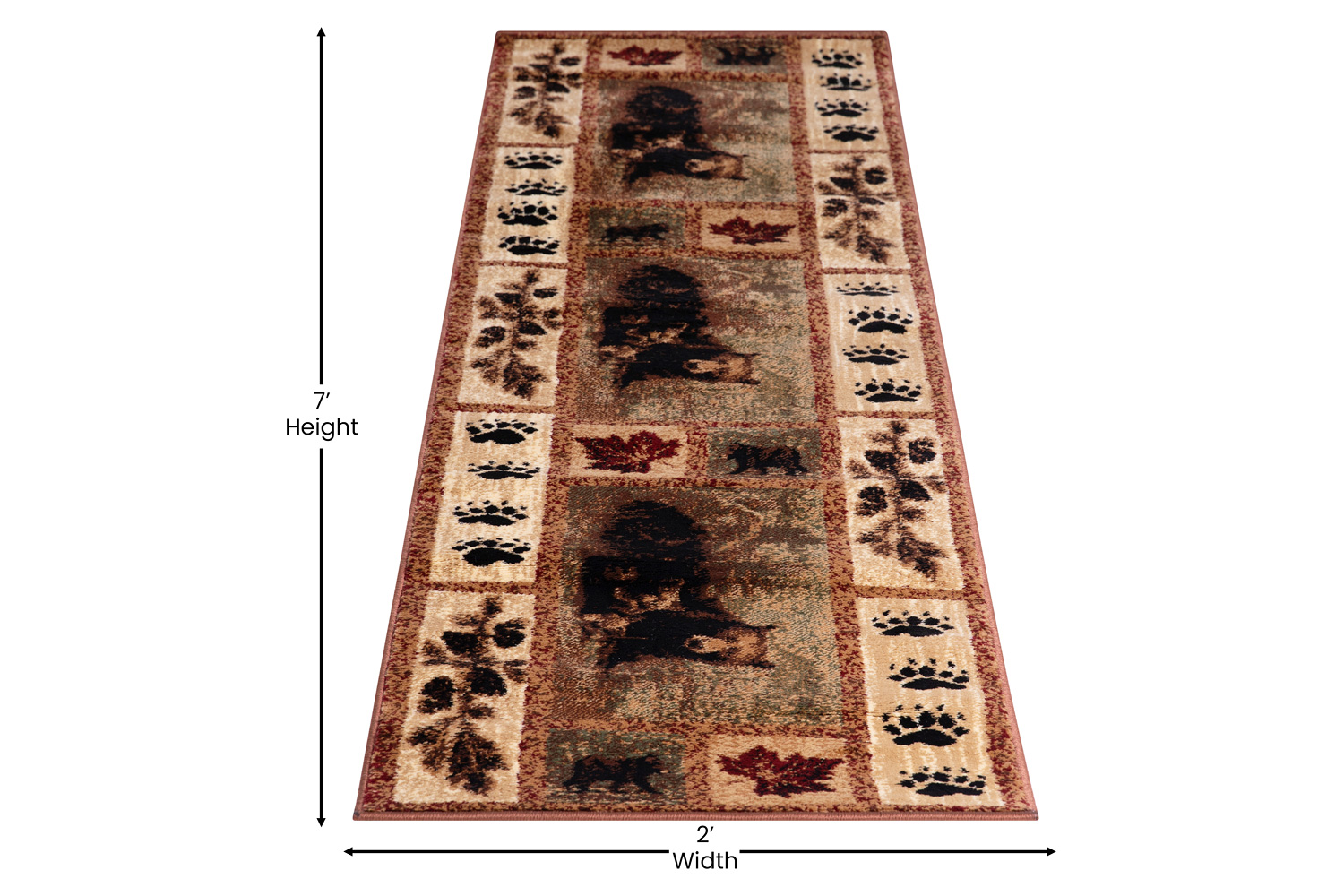 BLNK Vassa Collection Olefin Mother Bear and Cubs Nature Themed Area Rug with Jute Backing - 2'W x 7'L