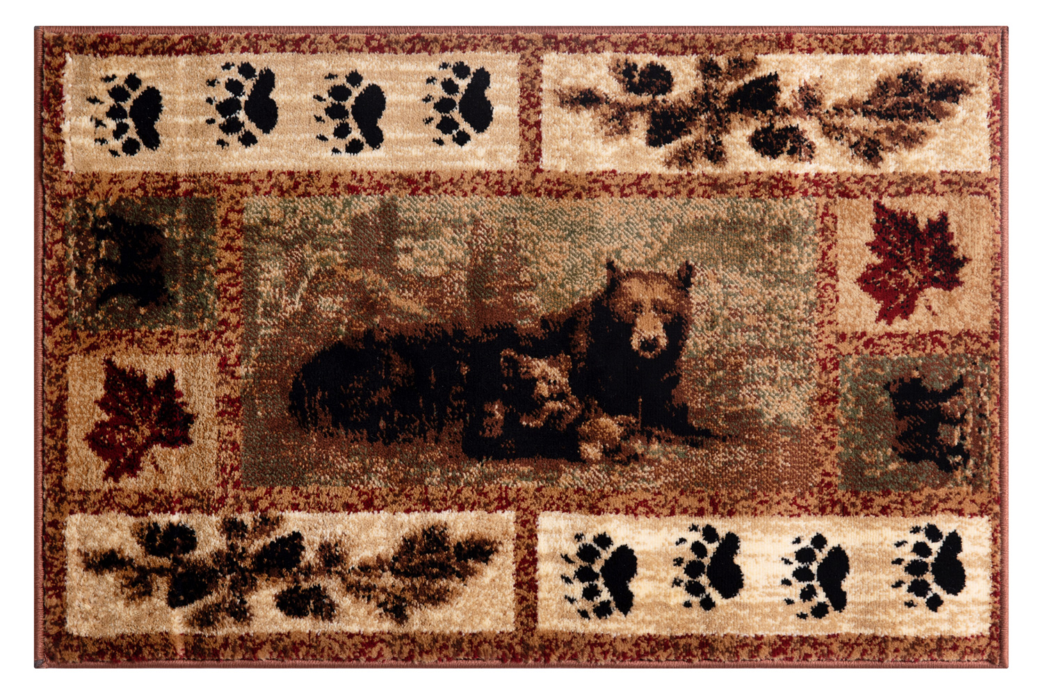 BLNK Vassa Collection Olefin Mother Bear and Cubs Nature Themed Area Rug with Jute Backing - 4'W x 5'L