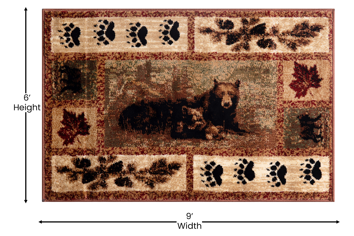 BLNK Vassa Collection Olefin Mother Bear and Cubs Nature Themed Area Rug with Jute Backing - 6'W x 9'L