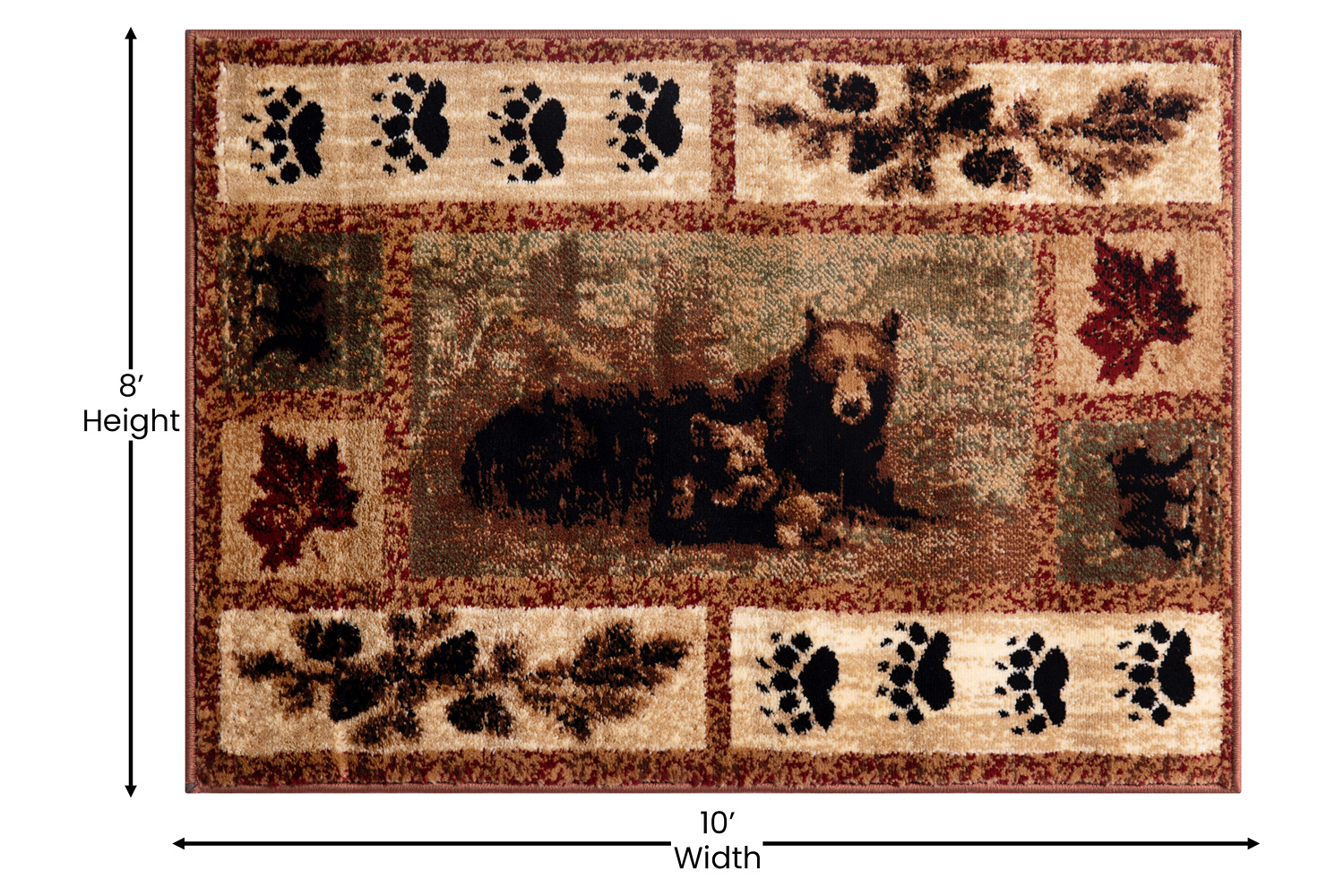 BLNK Vassa Collection Olefin Mother Bear and Cubs Nature Themed Area Rug with Jute Backing - 8'W x 10'L