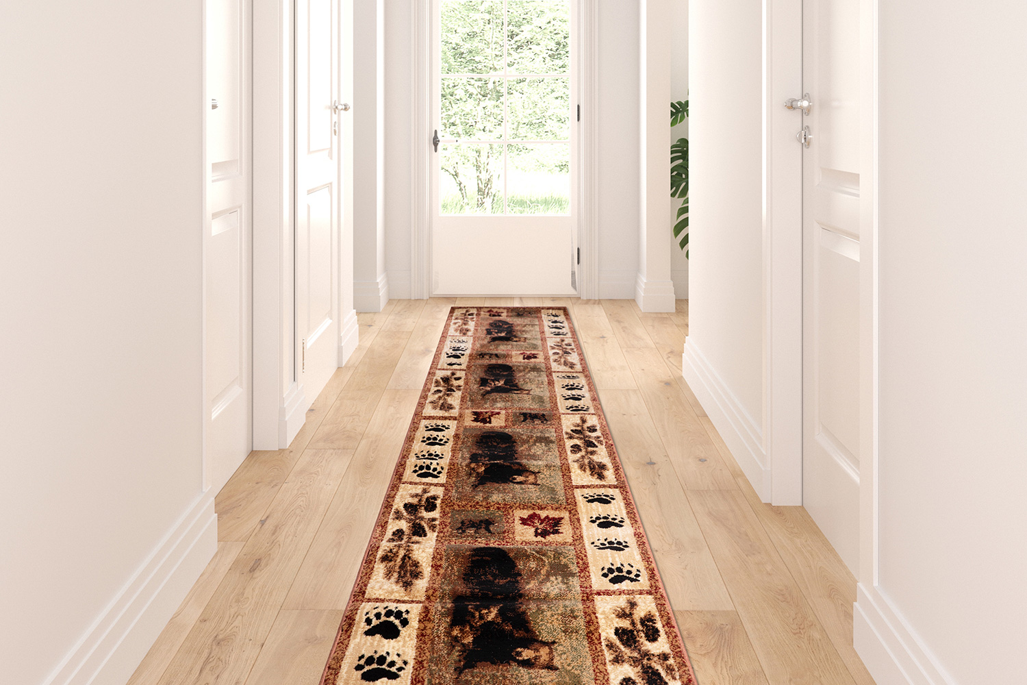 BLNK Vassa Collection Olefin Mother Bear and Cubs Nature Themed Area Rug with Jute Backing