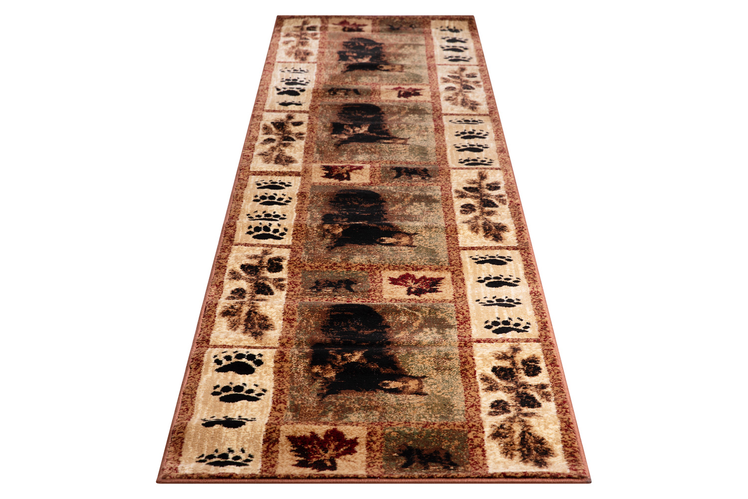 BLNK Vassa Collection Olefin Mother Bear and Cubs Nature Themed Area Rug with Jute Backing - 2'W x 11'L