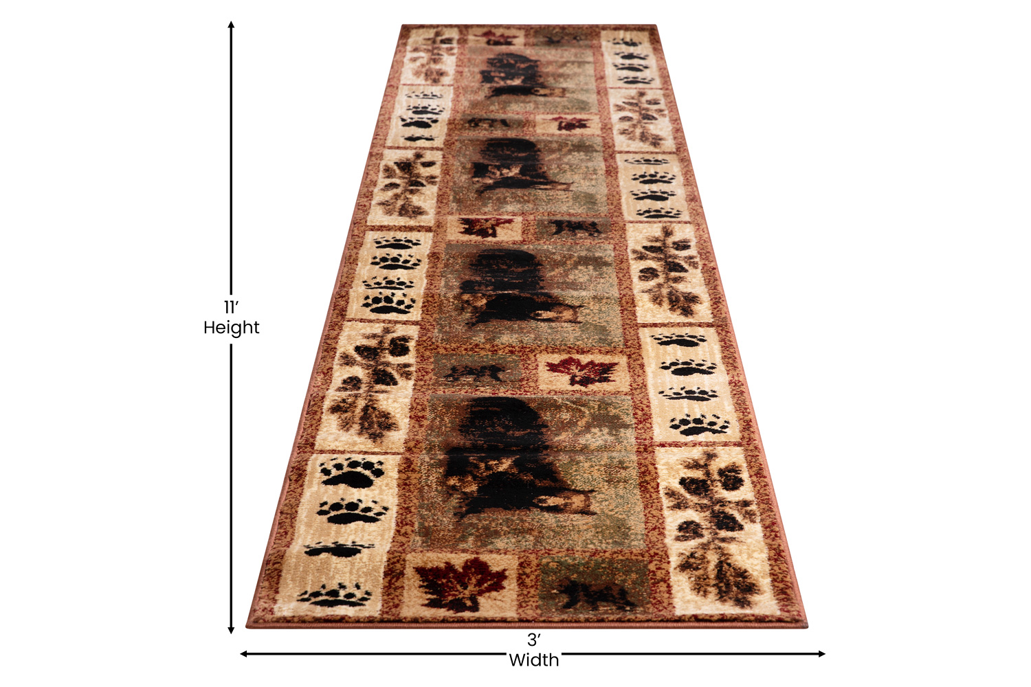 BLNK Vassa Collection Olefin Mother Bear and Cubs Nature Themed Area Rug with Jute Backing - 2'W x 11'L