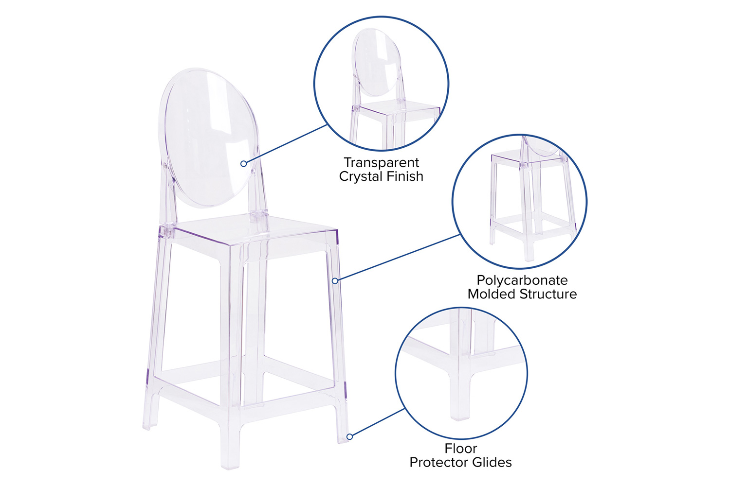 BLNK - Revna Ghost Counter Stool with Oval Back in Revna Transparent Crystal