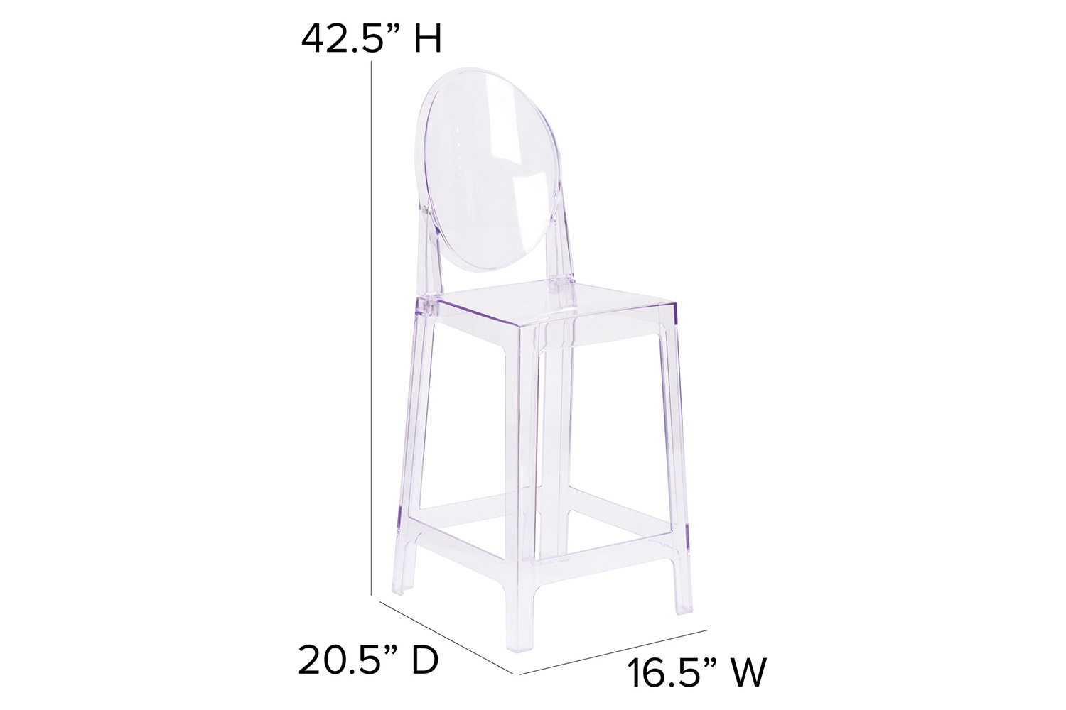 BLNK - Revna Ghost Counter Stool with Oval Back in Revna Transparent Crystal