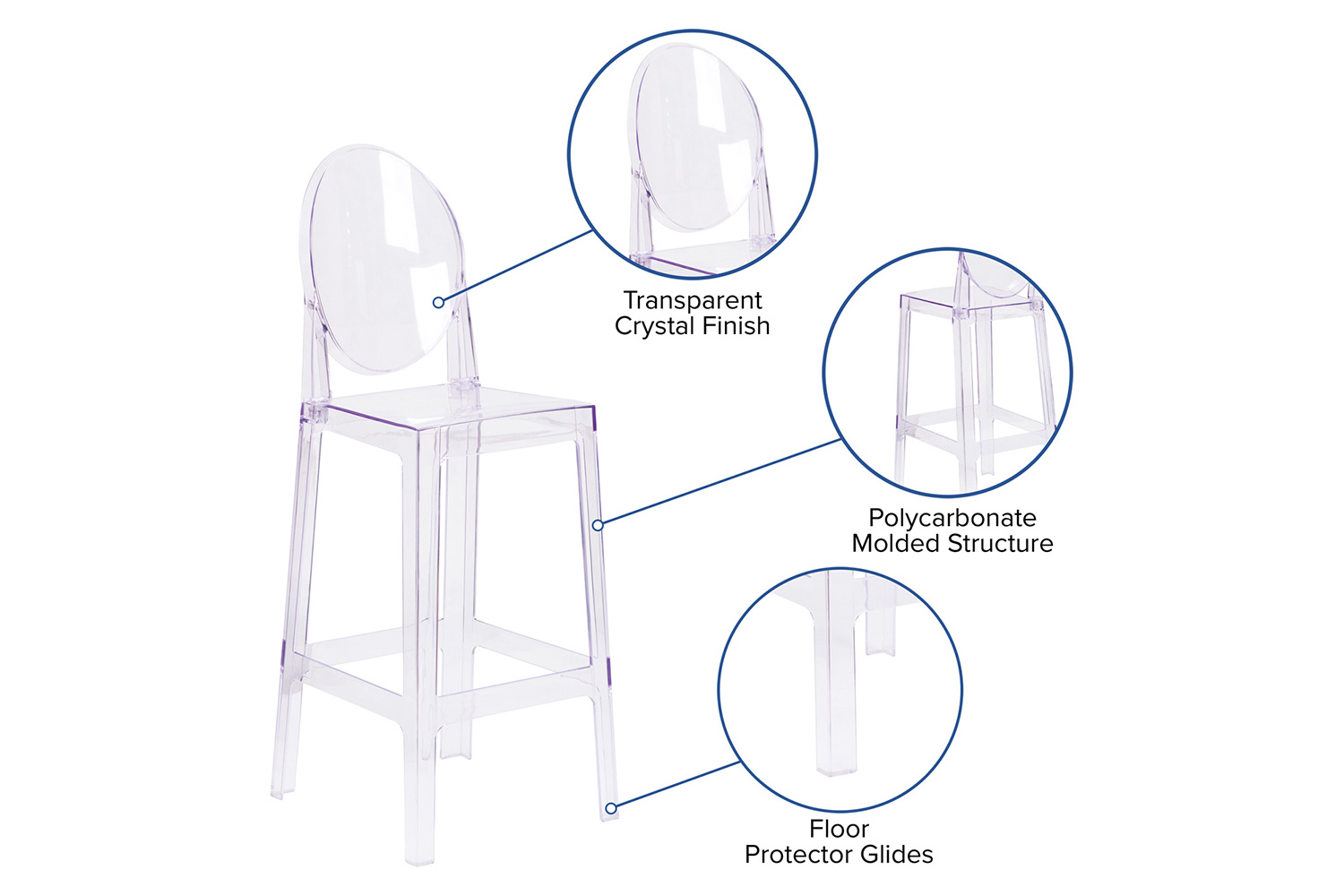 BLNK - Revna Ghost Bar Stool with Oval Back in Revna Transparent Crystal