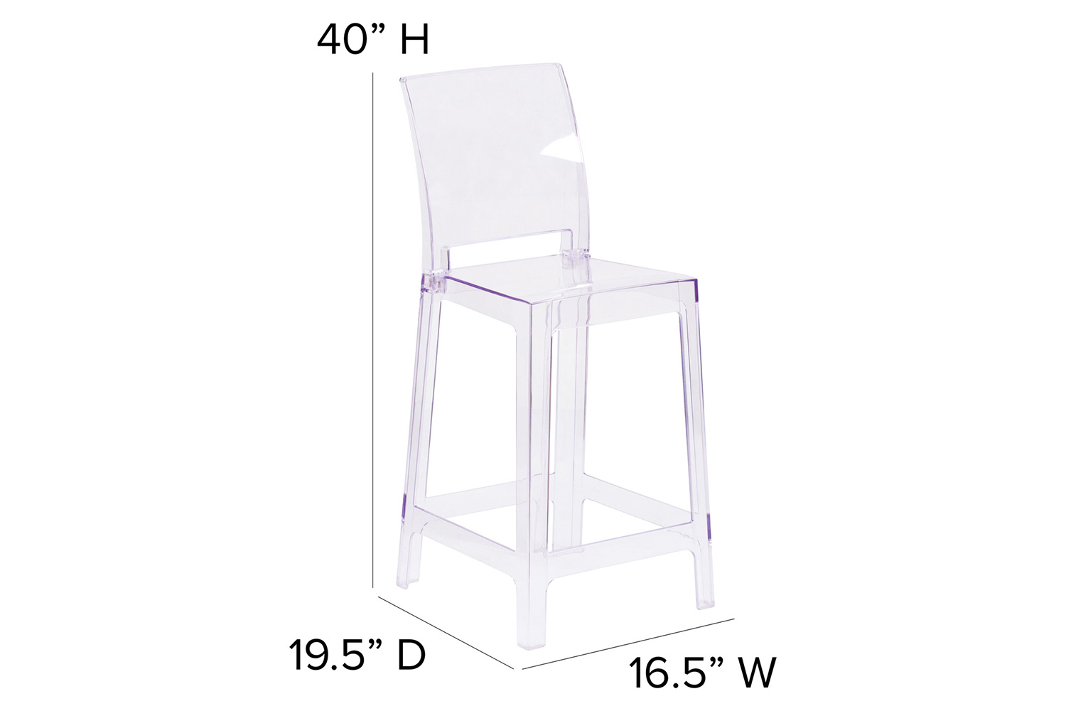 BLNK - Emilie Ghost Counter Stool with Square Back in Transparent Crystal