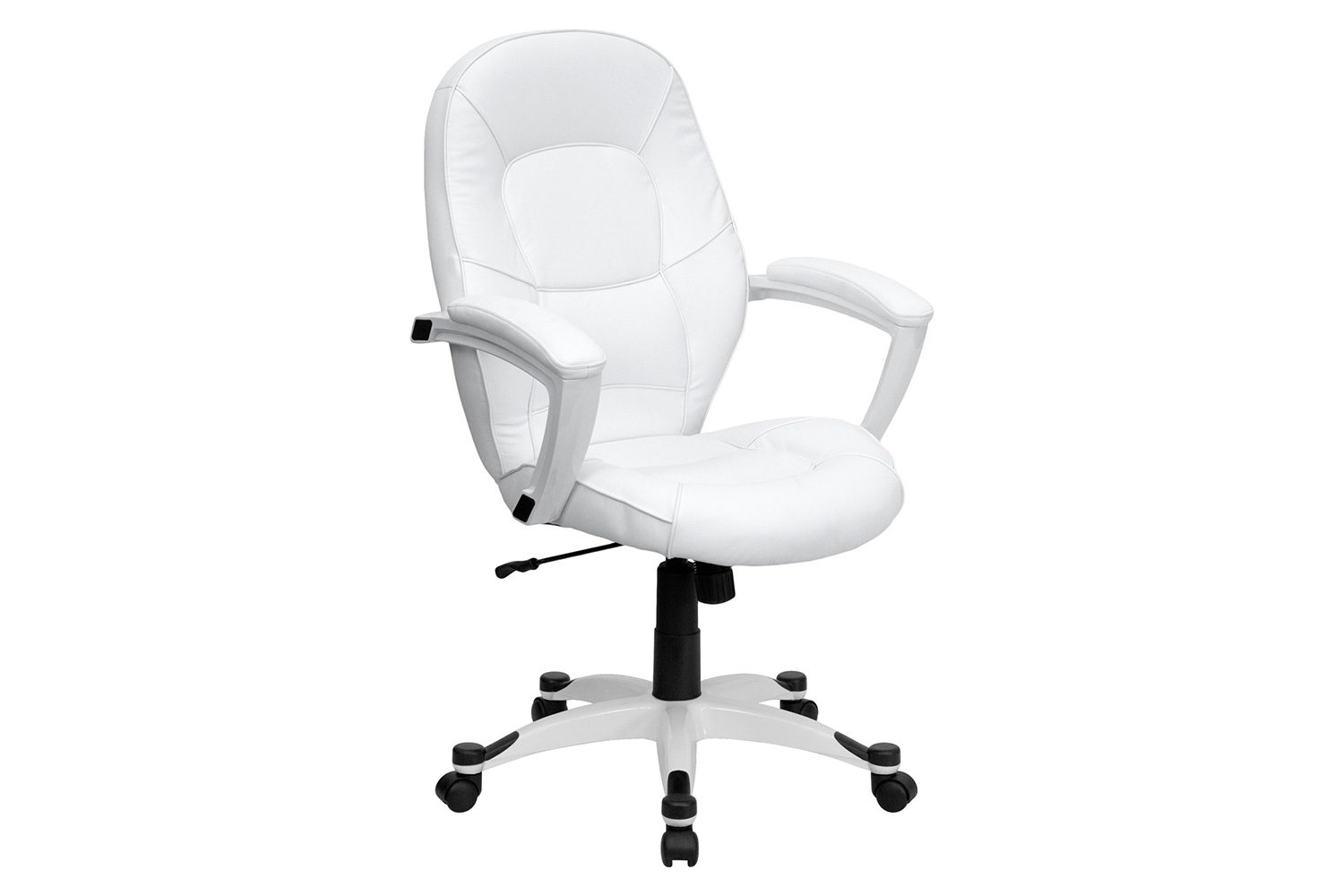 BLNK - Quincey LeatherSoft Mid-Back Tapered Back Executive Swivel Office Chair with White Base and Arms