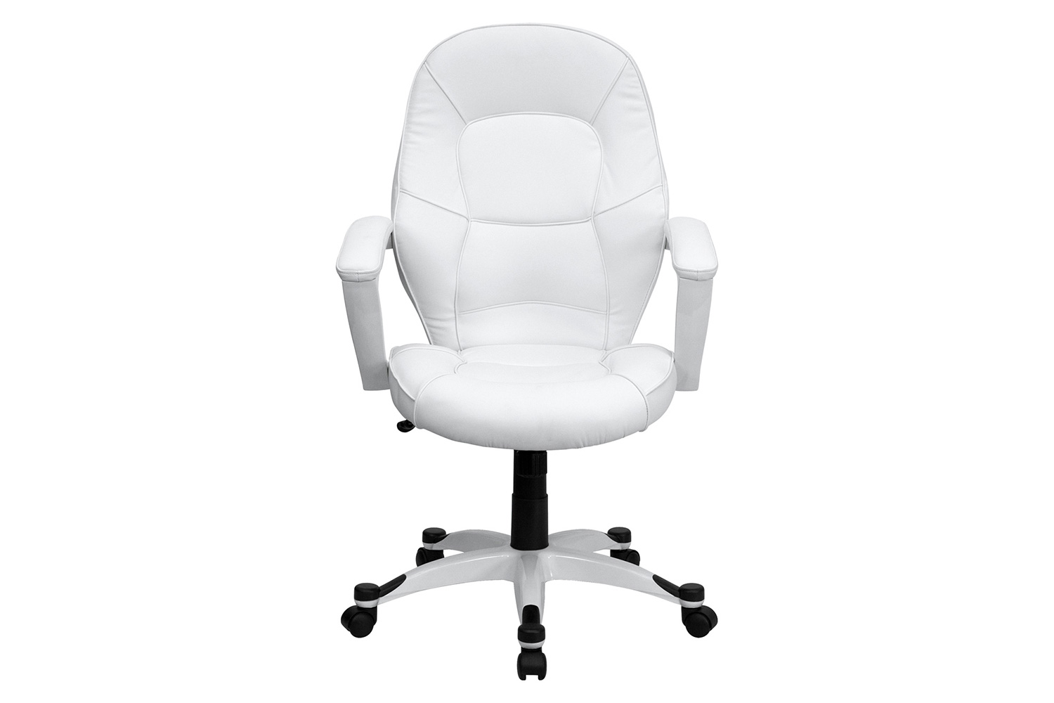 BLNK - Quincey LeatherSoft Mid-Back Tapered Back Executive Swivel Office Chair with White Base and Arms