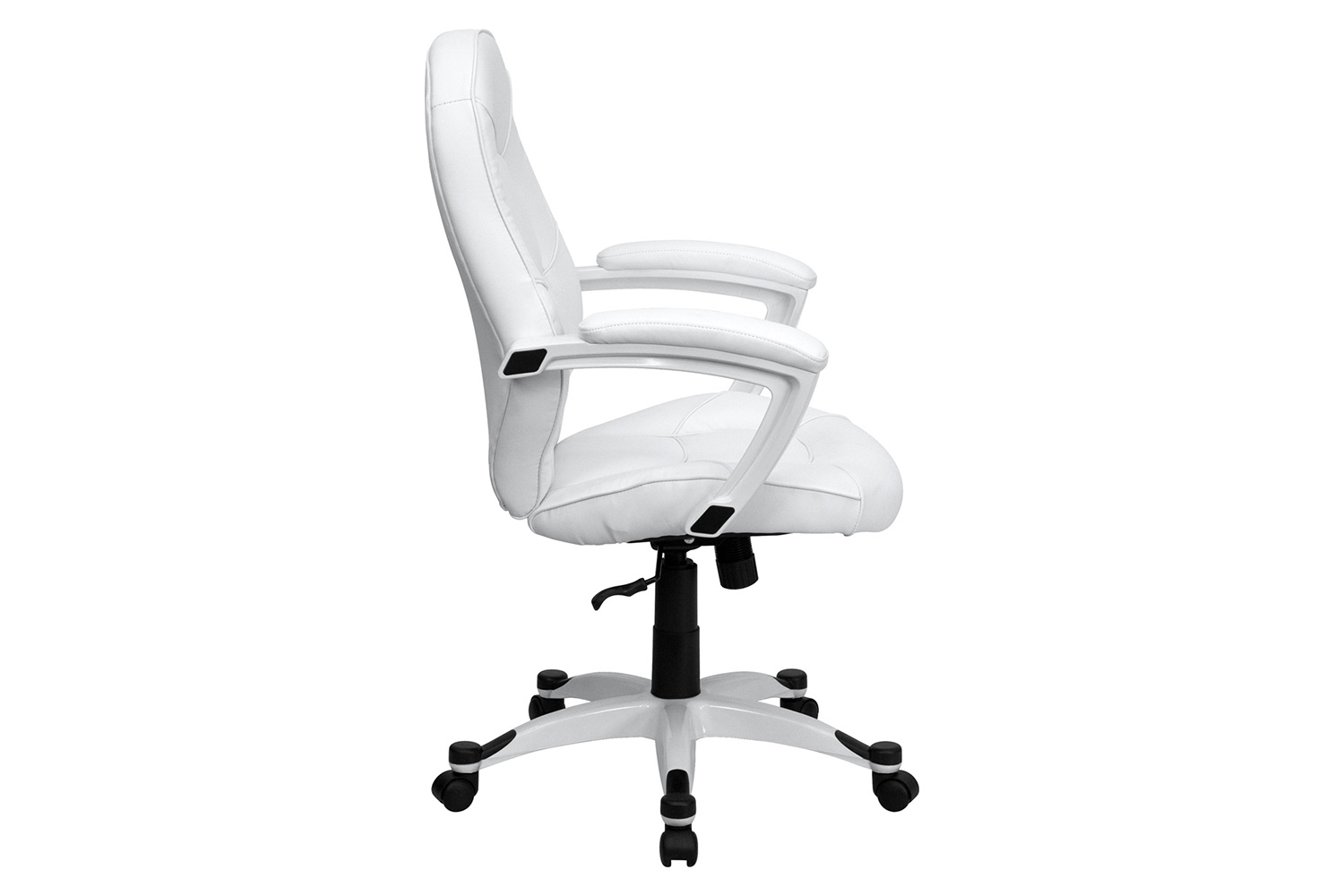 BLNK - Quincey LeatherSoft Mid-Back Tapered Back Executive Swivel Office Chair with White Base and Arms