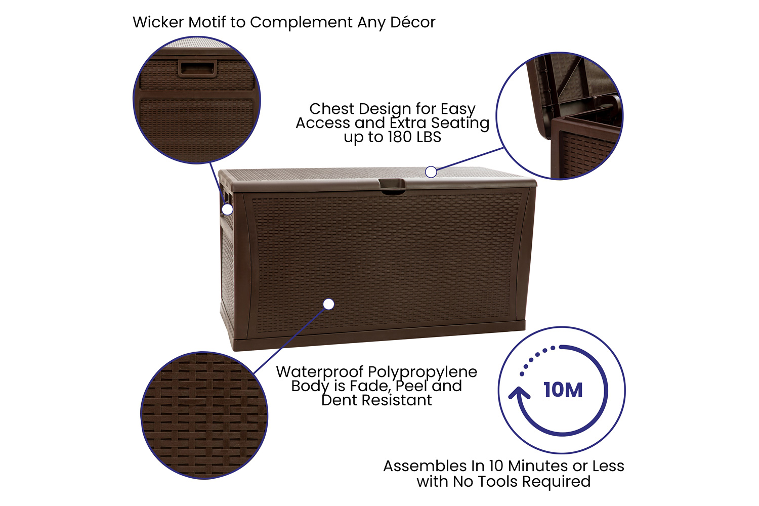 BLNK Nobu Outdoor 120 Gallon Plastic Deck Box - Brown