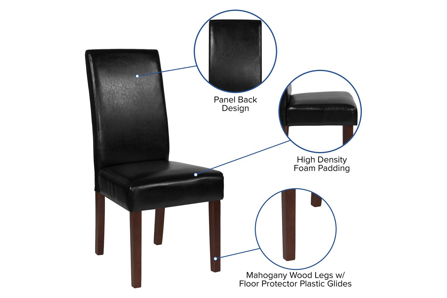 BLNK Greenwich Series LeatherSoft Upholstered Panel Back Mid-Century Parsons Dining Chair - Black