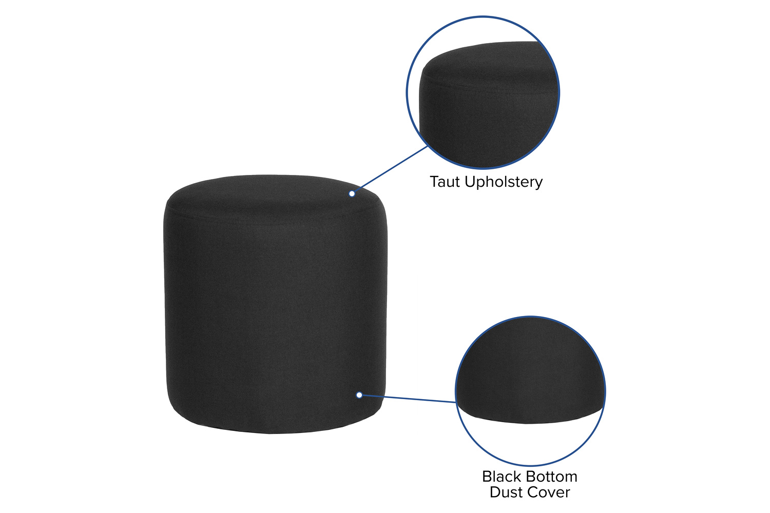 BLNK™ Barrington Round Fabric Upholstered Round Ottoman Pouf - Black