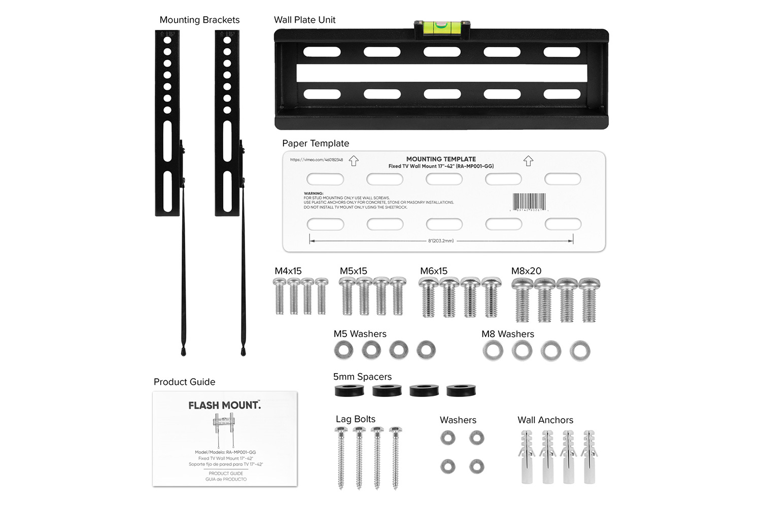 BLNK FLASH MOUNT Fixed TV Wall Mount with Built-In Level - fits TV's 17"- 42"