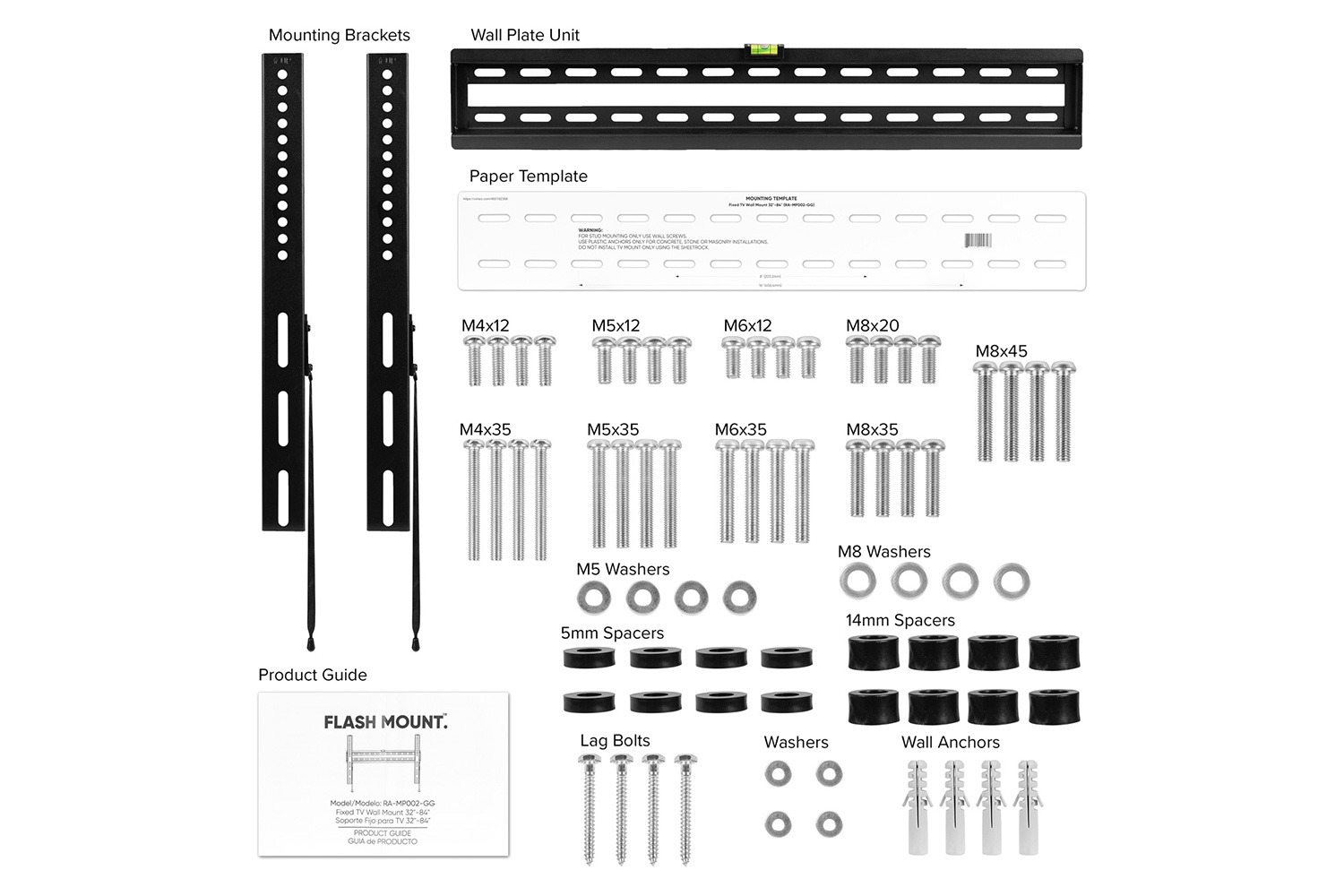 BLNK FLASH MOUNT Fixed TV Wall Mount with Built-In Level - fits TV's 32"- 84"