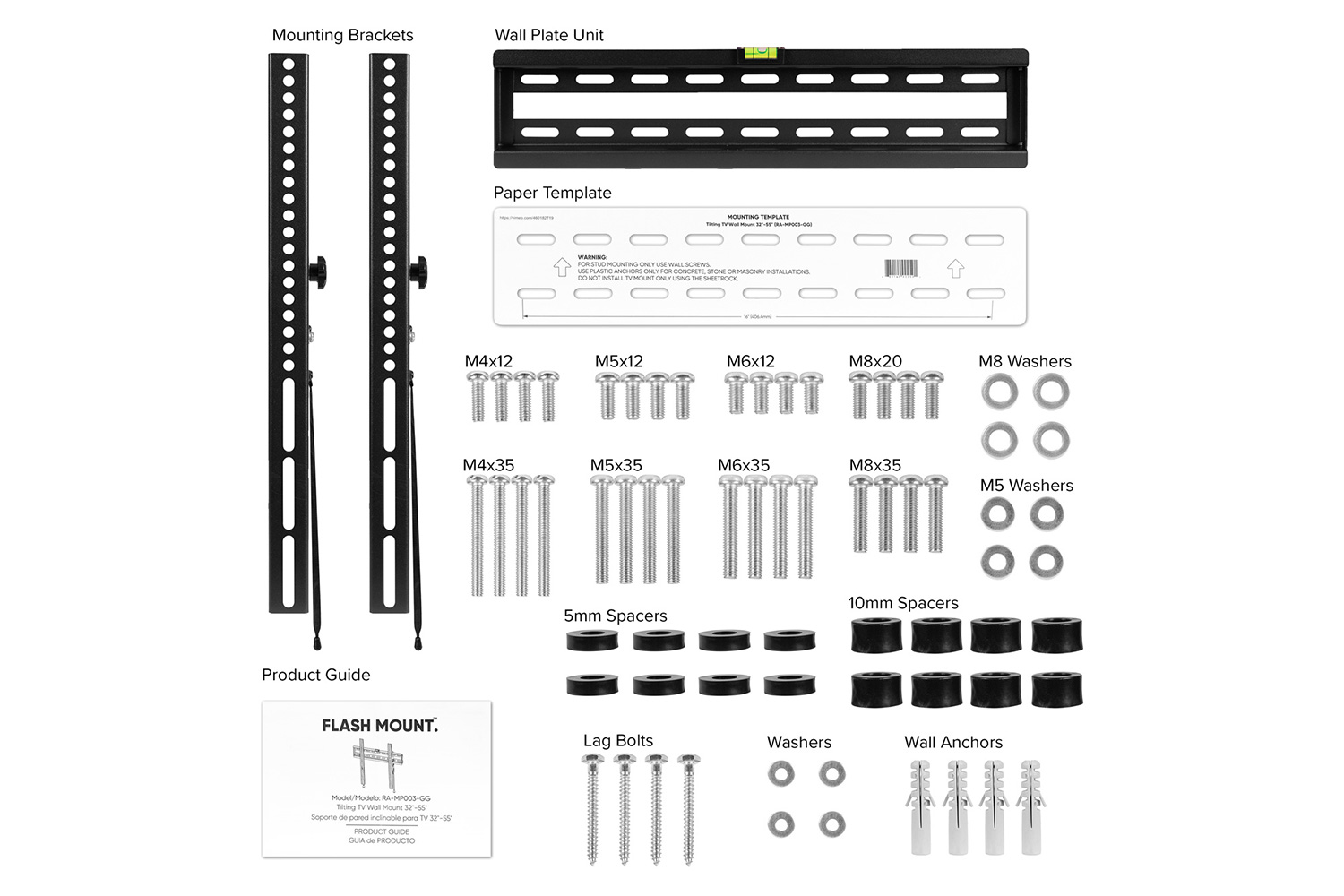 BLNK FLASH MOUNT Tilt TV Wall Mount with Built-In Level - fits TV's 32" - 55"