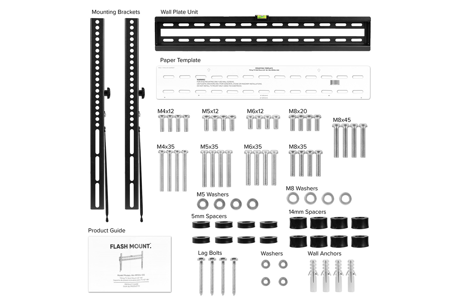 BLNK FLASH MOUNT Tilt TV Wall Mount with Built-In Level - fits TV's 40" - 84"