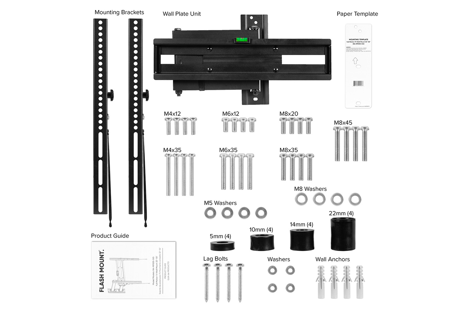 BLNK FLASH MOUNT Full Motion TV Wall Mount with Built-In Level - fits TV's 32" - 55"