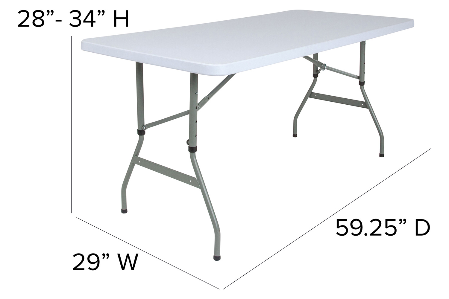 BLNK Granite White Plastic Height Adjustable Folding Table - 4.93'L