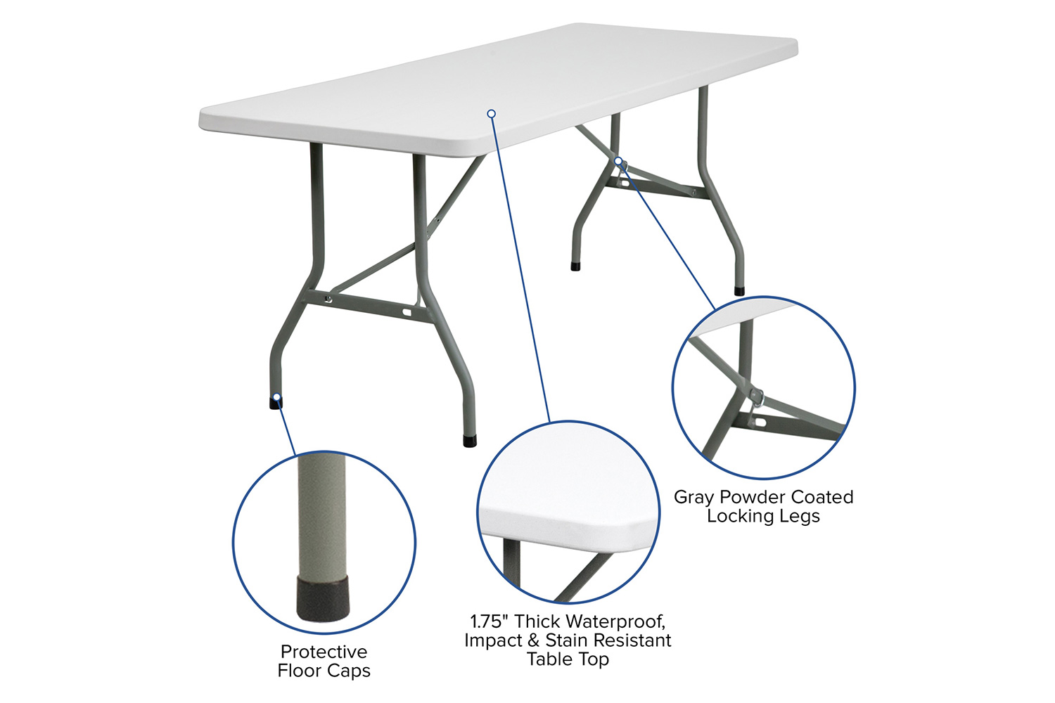 BLNK Granite White Plastic Folding Table - 6'L