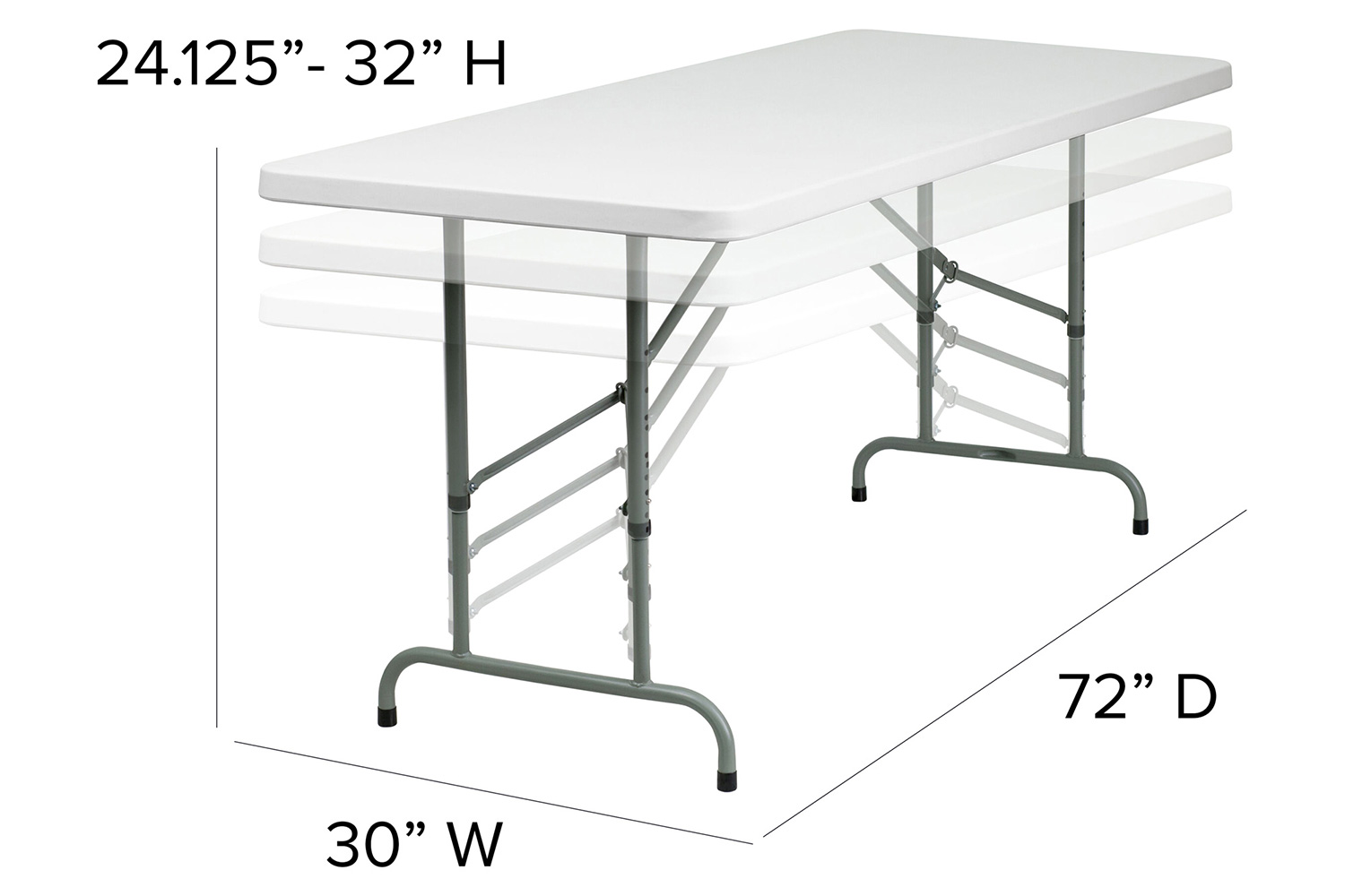 BLNK Granite White Plastic Height Adjustable Folding Table - 6'L