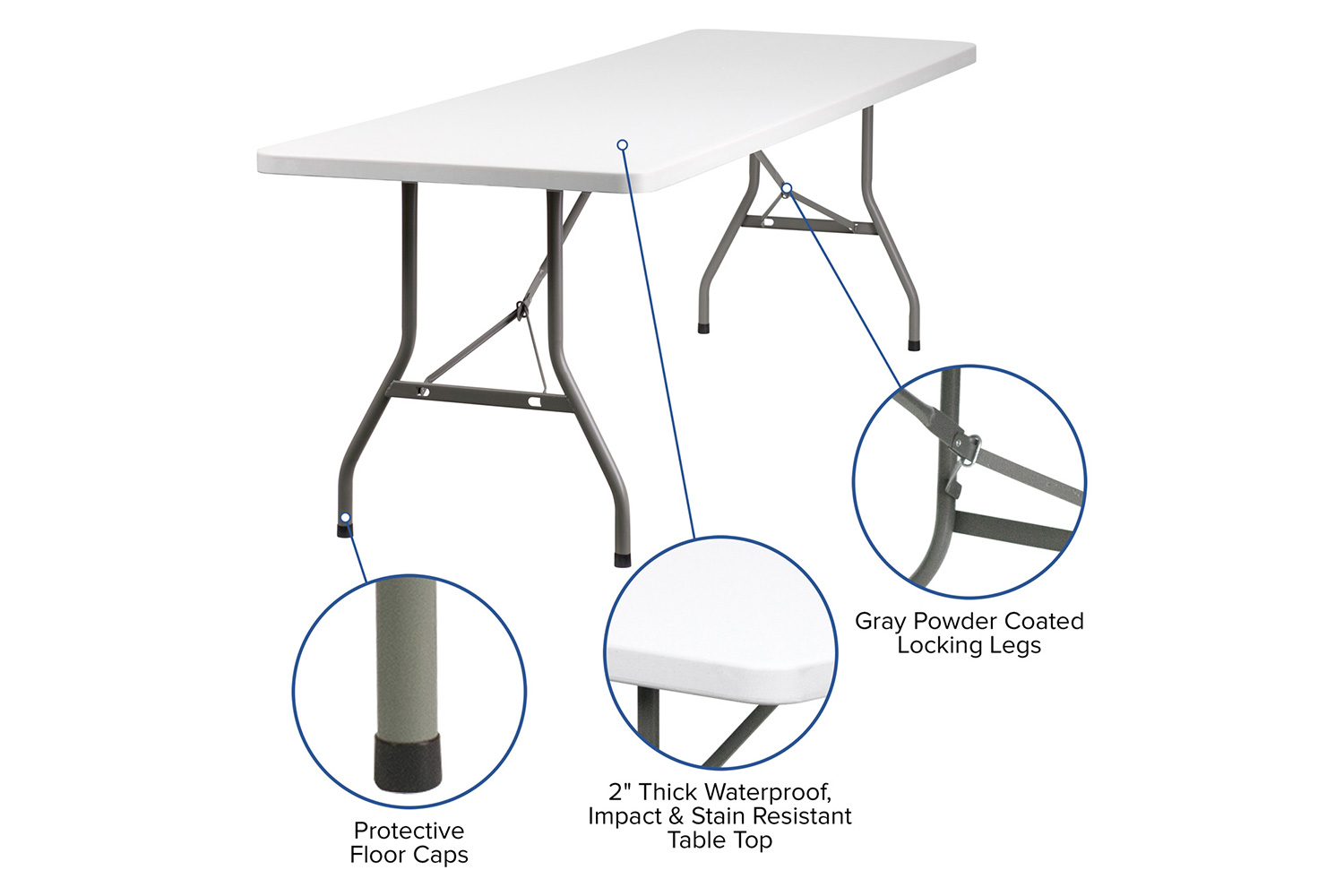 BLNK Granite White Plastic Folding Table - 8'L