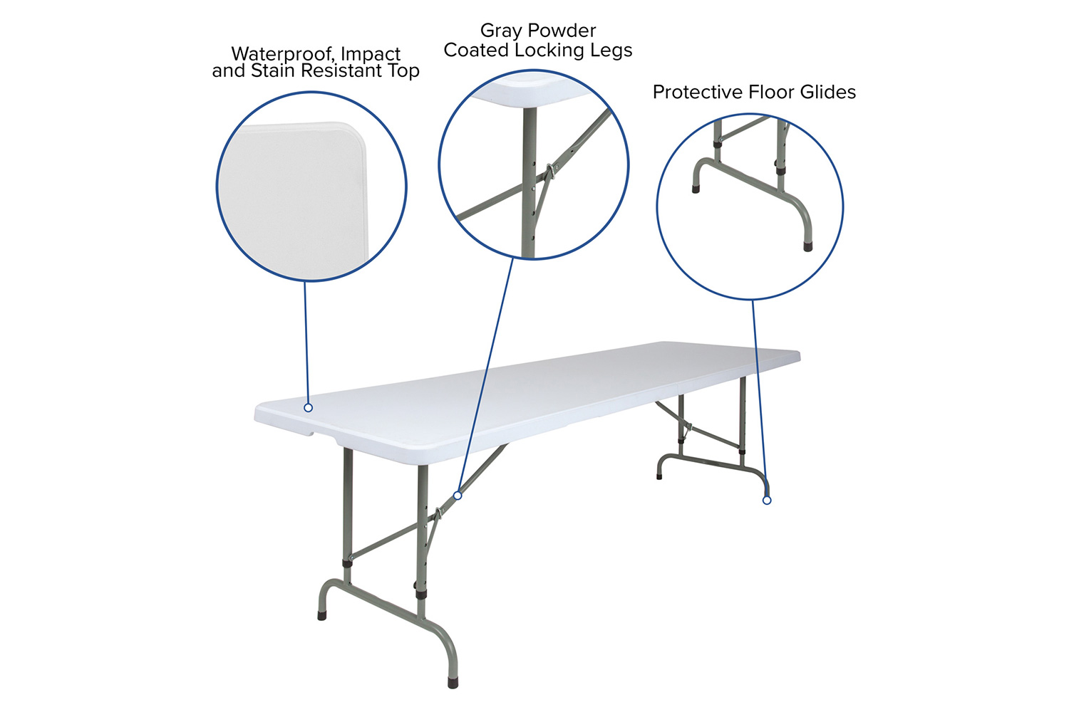 BLNK Granite White Plastic Height Adjustable Folding Table - 8'L