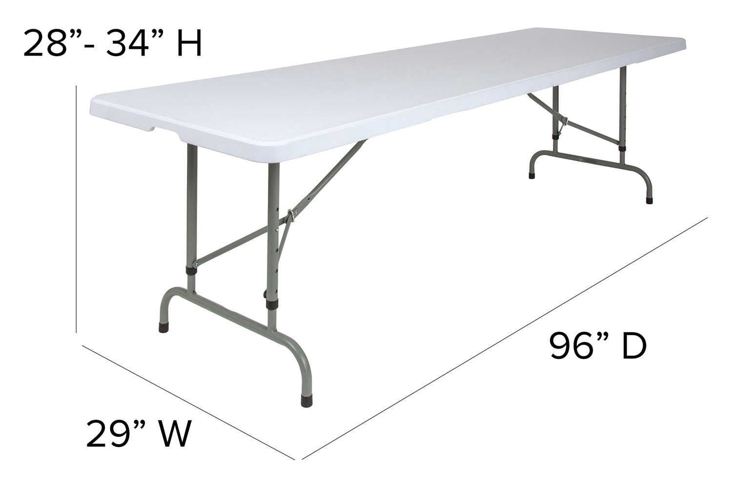 BLNK Granite White Plastic Height Adjustable Folding Table - 8'L