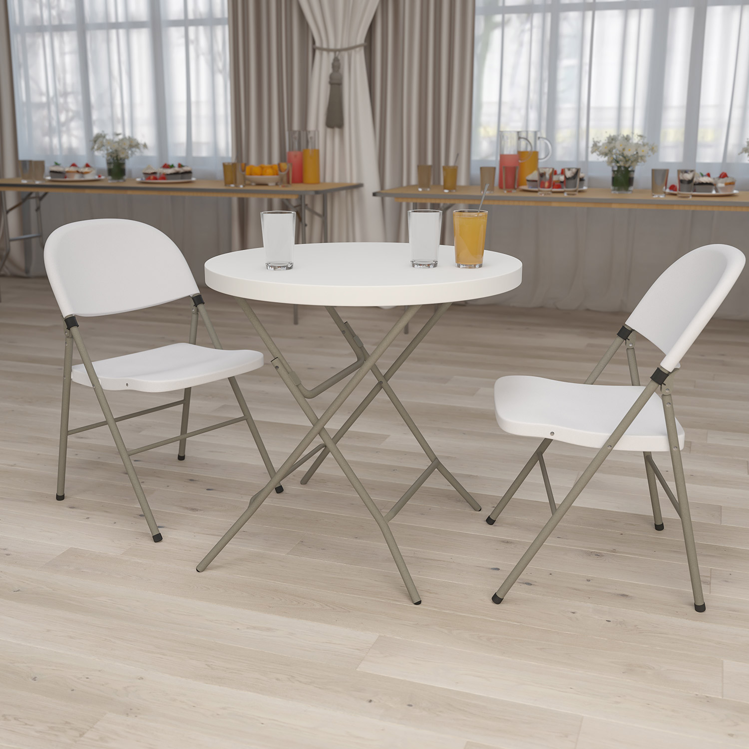 BLNK Round Granite White Plastic Folding Table